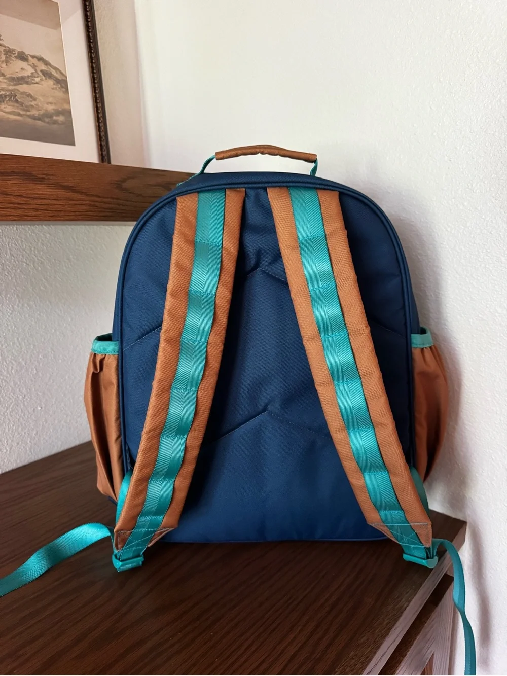 Crate&Barrel Navy, Tan and Teal Kids Backpack